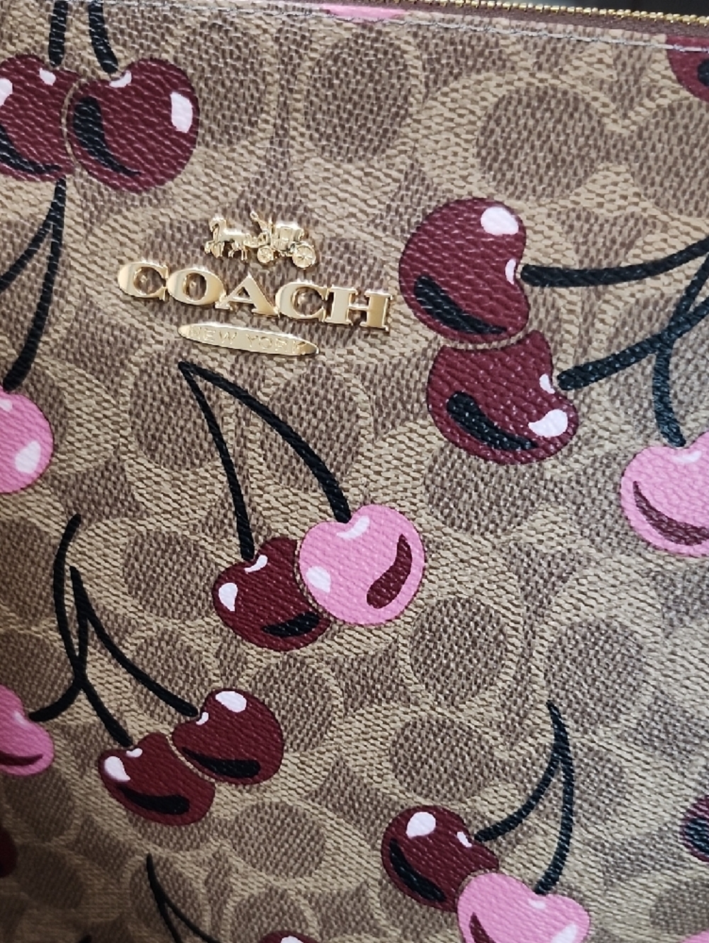 Coach Cherry-Print Signature Tote — Brown with Pink Accents NWOT - Picture 10 of 13